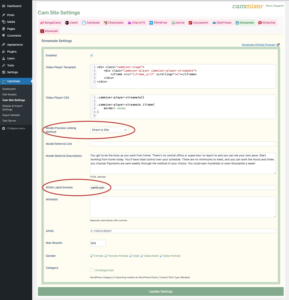 Streamate White Label Settings